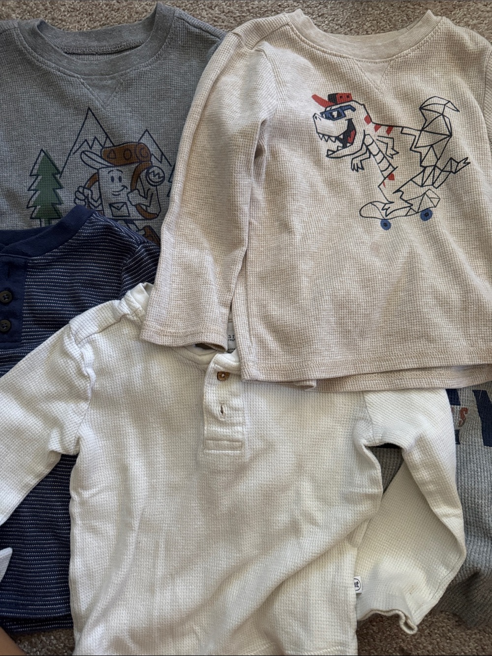 5-Pack Long Sleeve Tops Henley/ Thermals- Cream, Navy & Rust